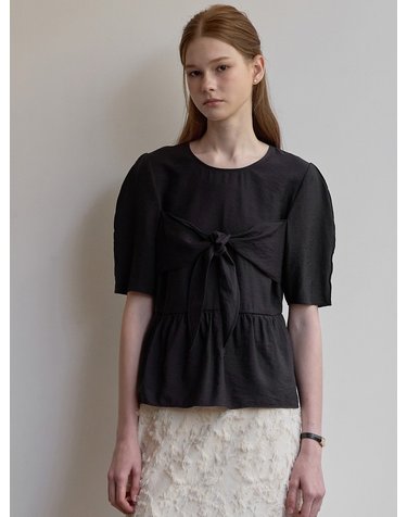 Ribbon peplum top - Black