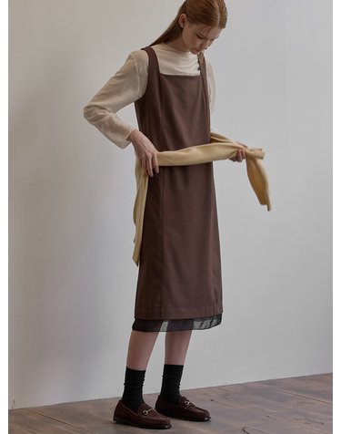 Hem line sheer patch dress - Brown