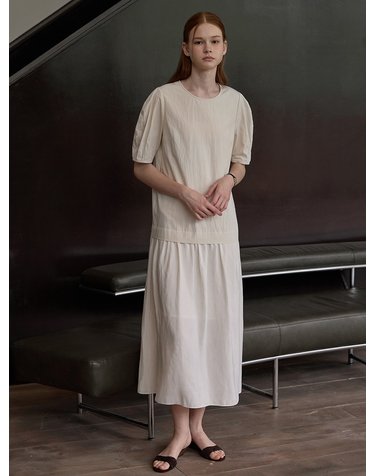 Curved sleeve maxi dress - Cream