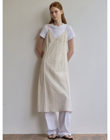 Bias check layered dress - Butter cream