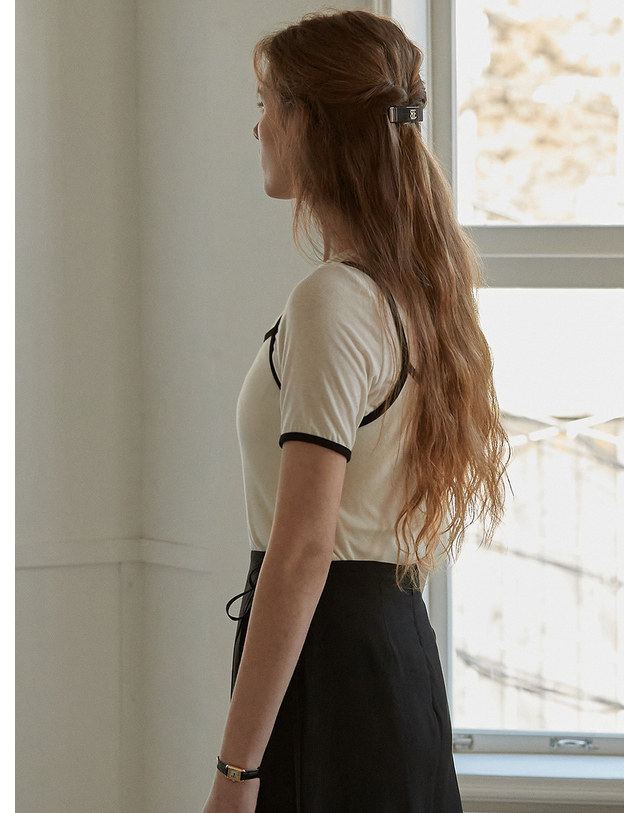 비뮤즈맨션 Combination layered t shirt set - Ivory 착용컷
