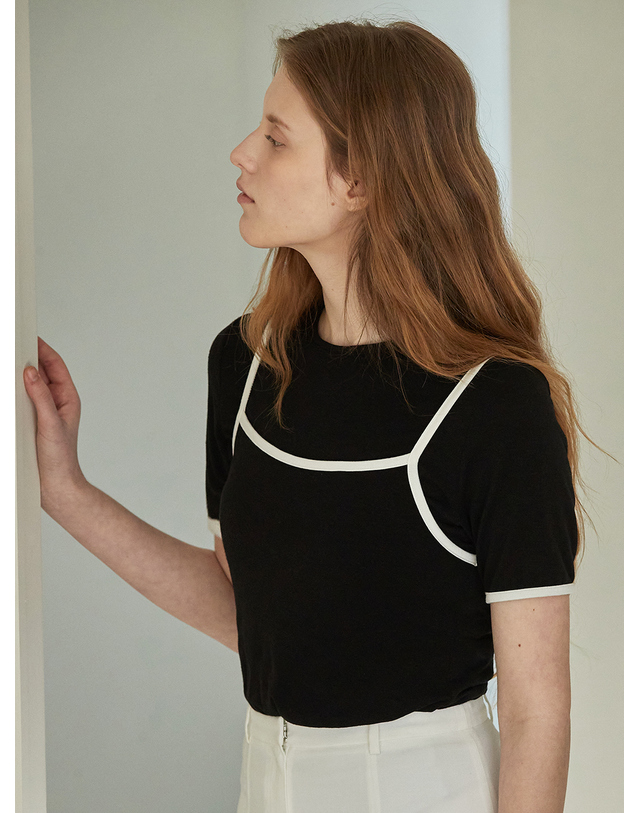 비뮤즈맨션 Combination layered t shirt set - Ivory 착용컷