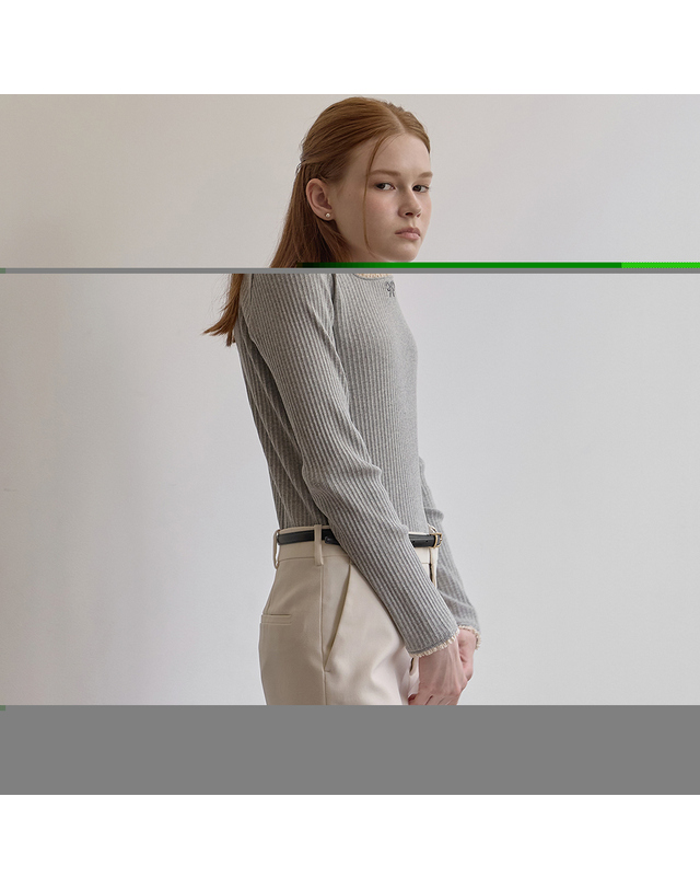비뮤즈맨션 Ribbon point square neck top - Melange gray 착용컷