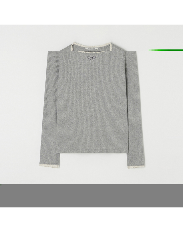 비뮤즈맨션 Ribbon point square neck top - Melange gray 착용컷