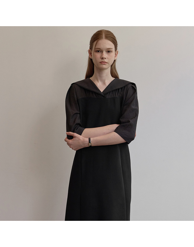 비뮤즈맨션 Sailor shirt layered dress - Black 착용컷