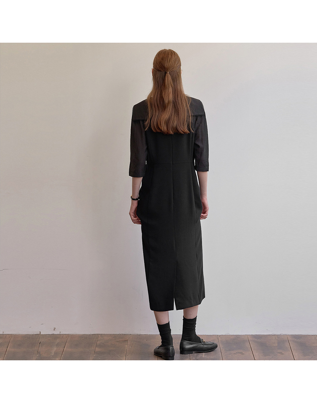 비뮤즈맨션 Sailor shirt layered dress - Black 착용컷