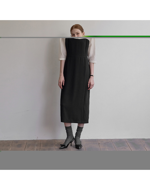 비뮤즈맨션 Sailor shirt layered dress - Black 착용컷