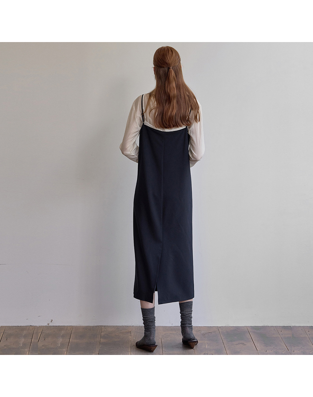 비뮤즈맨션 Combination layered dress - Navy 착용컷