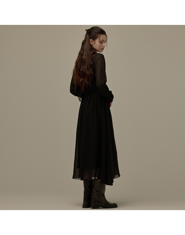 비뮤즈맨션 Sheer long dress - Black 착용컷