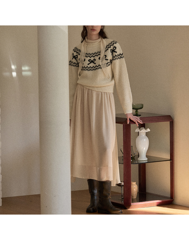 비뮤즈맨션 Sheer long dress - Beige 착용컷