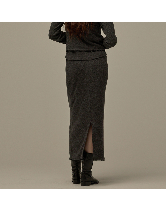 비뮤즈맨션 Lace detail H-line skirt - Charcoal 착용컷