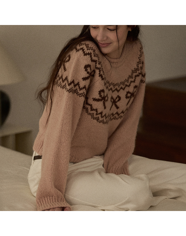 비뮤즈맨션 Ribbon nordic knit - Ivory 착용컷