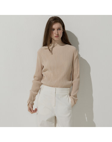 Boat neck crease top - Yellow beige