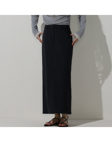 Back slit h-line long skirt - Charcoal