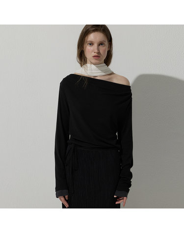Drape neck top - Black