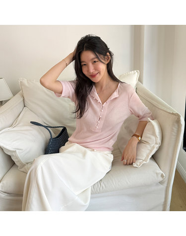 Button point sheer top - Light Pink