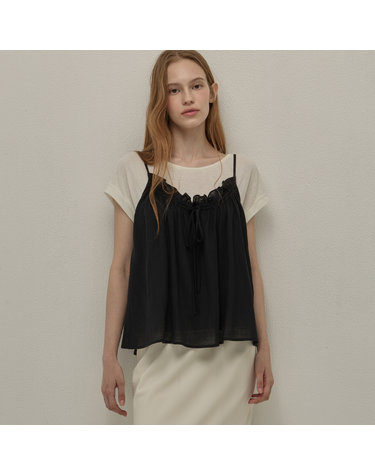 Shirring layered sleeveless - Black