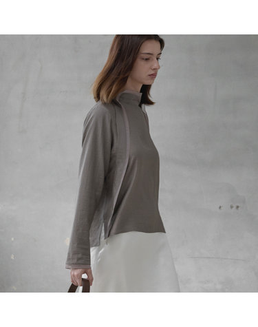 High-neck scarf blouse - Cocoa