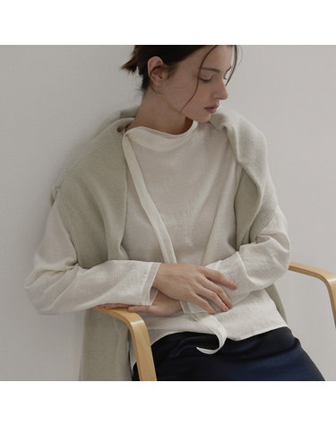 High-neck scarf blouse - Ivory