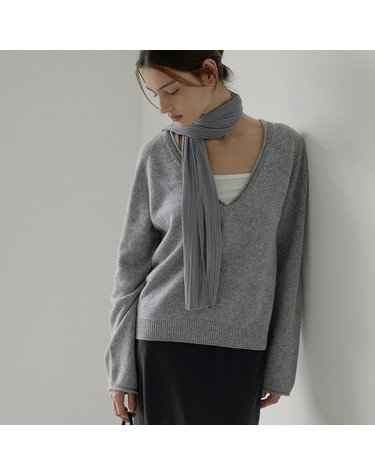 Wholegarment deep v-neck knit - Melange grey