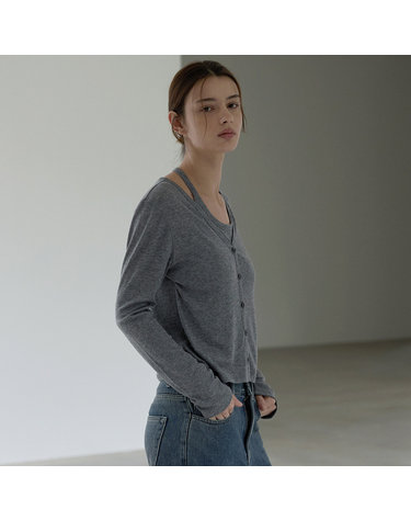 Combination wool cardigan - Grey