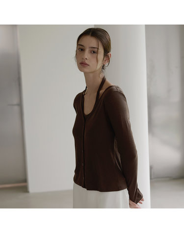 Combination wool cardigan - Brown