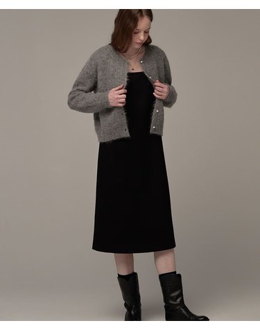 Velvet piping pocket dress - Black