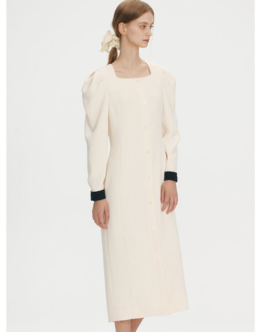 Square neck puff dress - Ivory