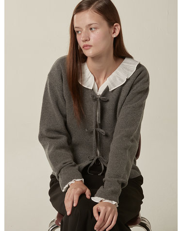 Ribbon point knit cardigan - Charcoal