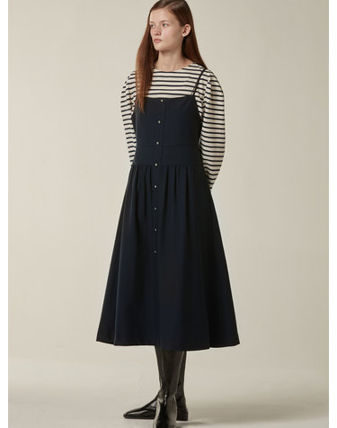 Button up volume layered dress - Navy