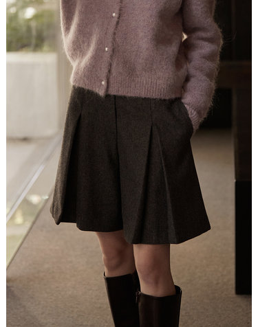 Wide pleats skirt pants - Charcoal