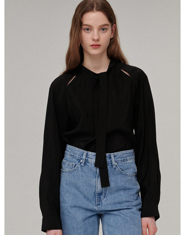 Scarf cutout detail blouse - Black