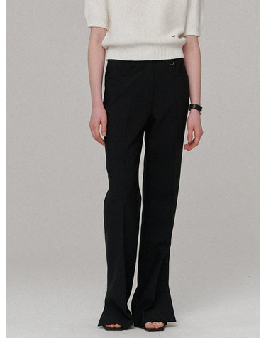 Side slit semi boots cut pants - Black