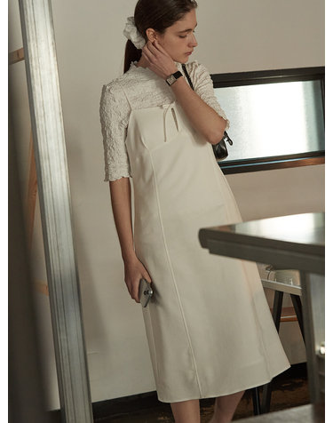 Ribbon layered dress - Off white