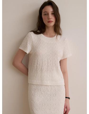 Crinkle round blouse - Off white