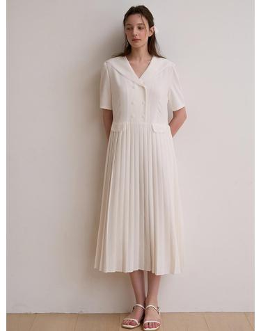 Sailor lace pleated dress - Ivory