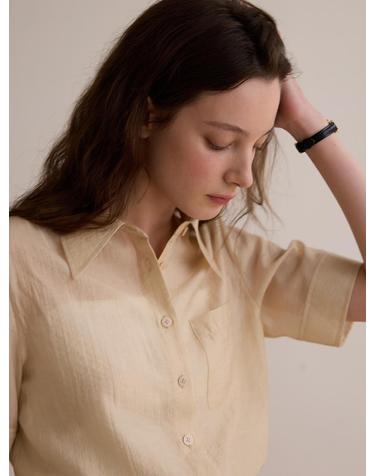 Sheer half sleeve shirt - Beige