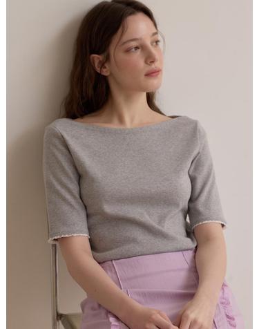 Boat neck ribbed top - Melange gray