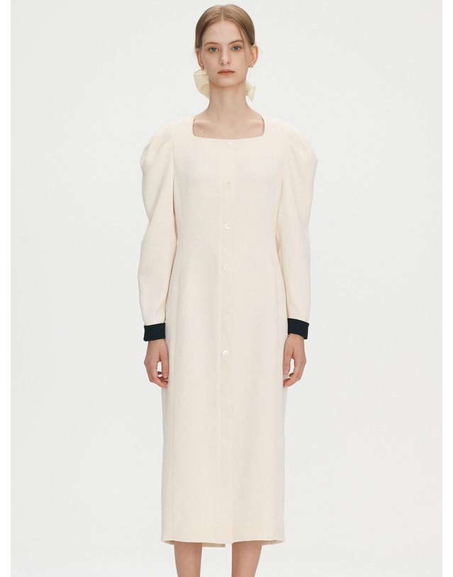 비뮤즈맨션 Square neck puff dress - Ivory 착용컷