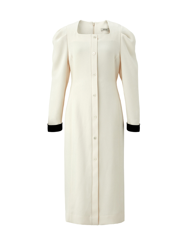 비뮤즈맨션 Square neck puff dress - Ivory 착용컷