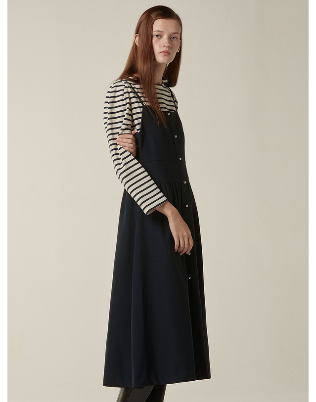 비뮤즈맨션 Button up volume layered dress - Navy 착용컷
