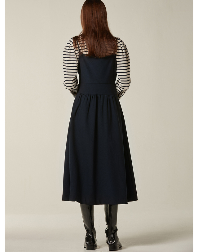 비뮤즈맨션 Button up volume layered dress - Navy 착용컷