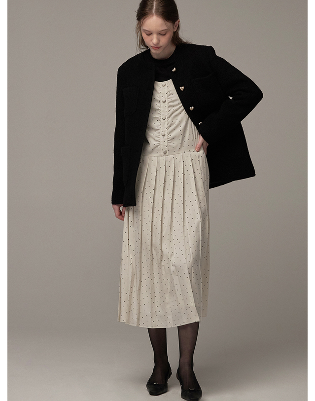 비뮤즈맨션 Detachable ribbon pleated dress - Ivory heart 착용컷