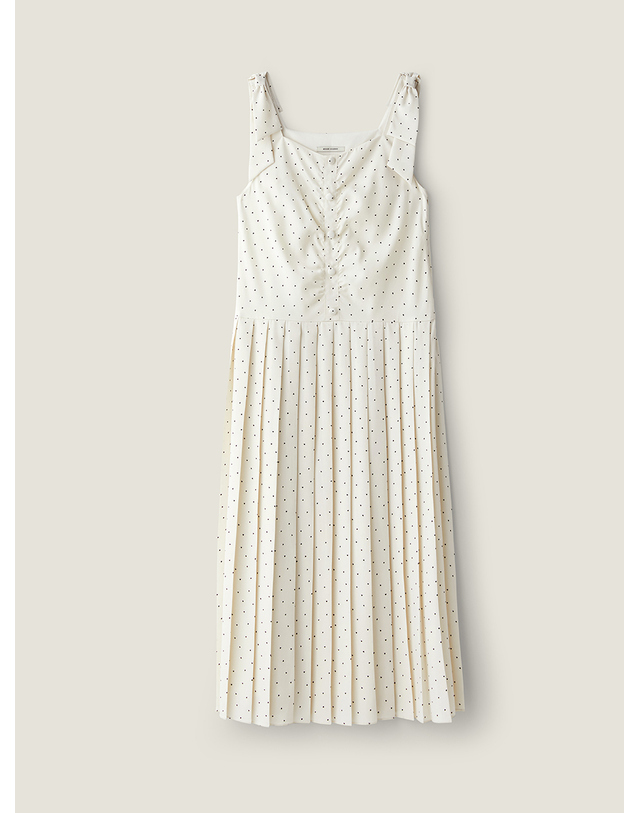 비뮤즈맨션 Detachable ribbon pleated dress - Ivory heart 착용컷