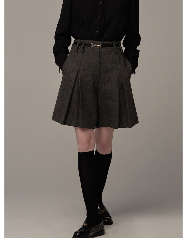 비뮤즈맨션 Wide pleats skirt pants - Charcoal 착용컷