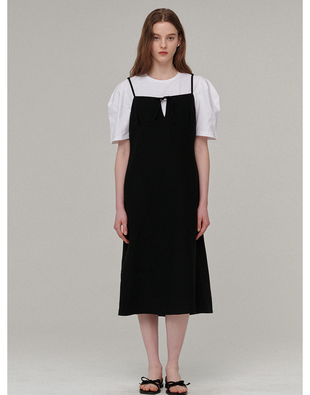 비뮤즈맨션 Ribbon layered dress - Black 착용컷