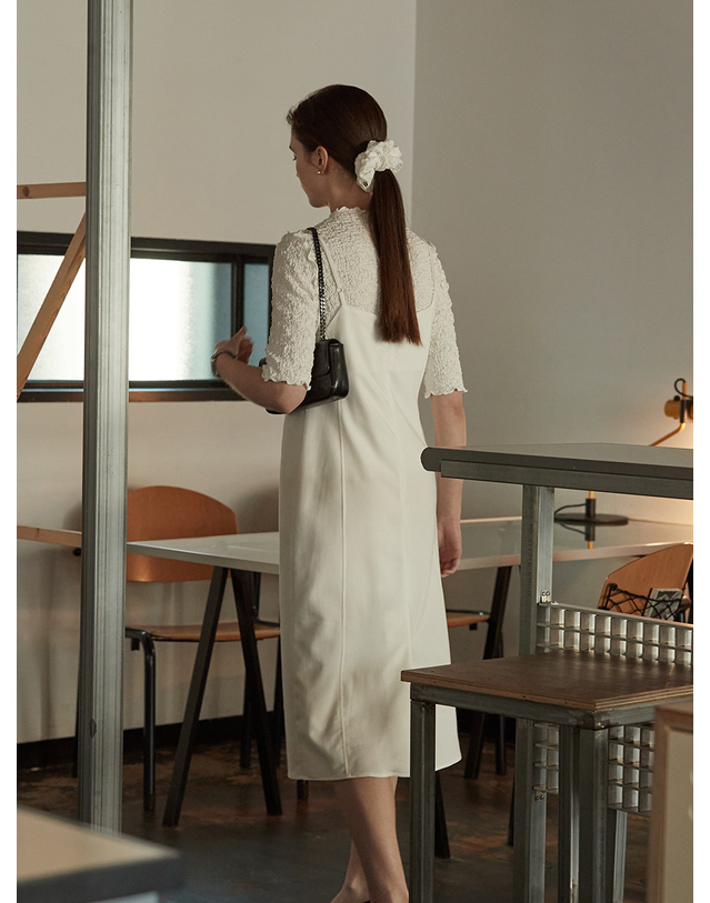 비뮤즈맨션 Ribbon layered dress - Off white 착용컷