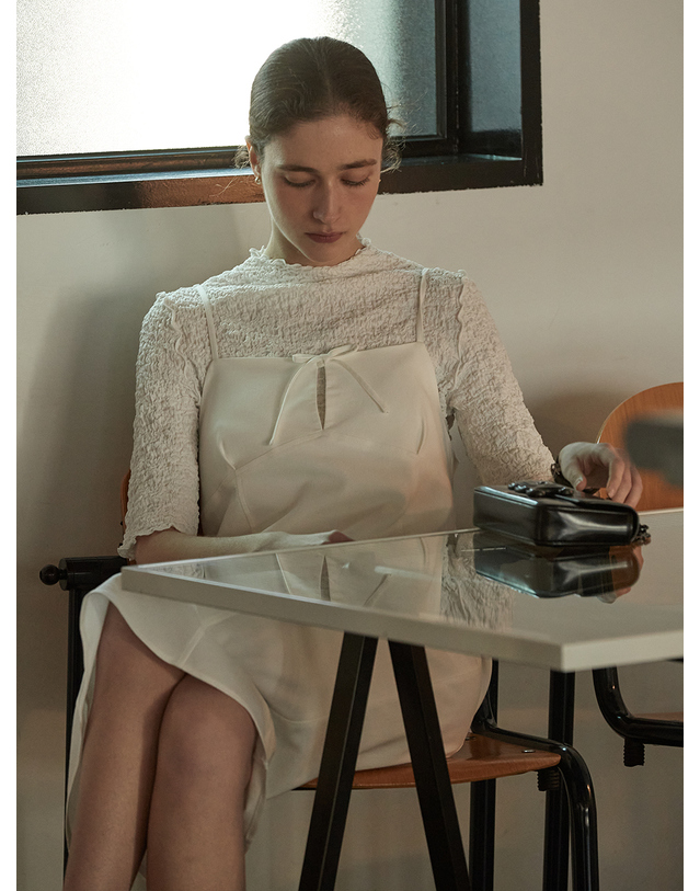 비뮤즈맨션 Ribbon layered dress - Off white 착용컷