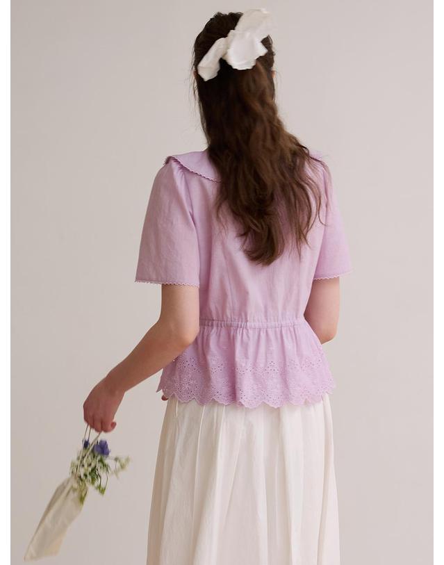 비뮤즈맨션 Eyelet lace blouse - Lavender 착용컷