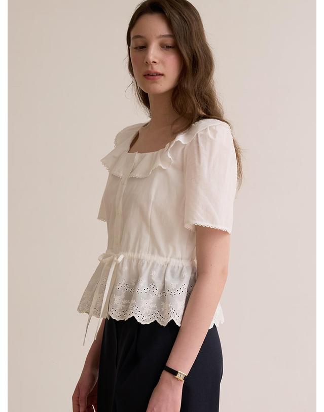 비뮤즈맨션 Eyelet lace blouse - Off white 착용컷